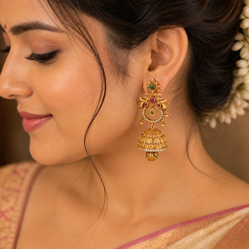 Gold Jhumka Earrings