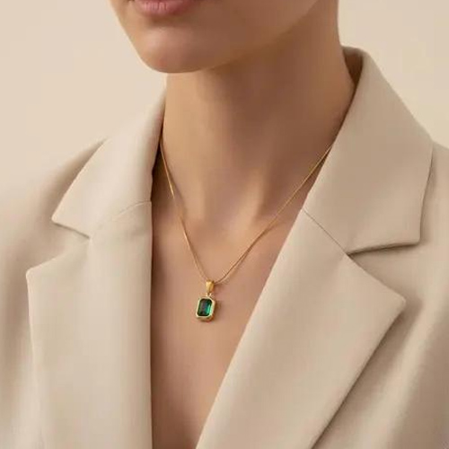 Emerald Cut Gold Pendant